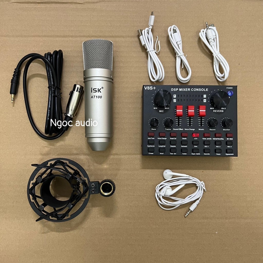 Combo Sound card V8S+ model MỚI và Micro ISK AT100 tặng tai nghe