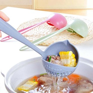 Muỗng lọc rơm lúa mì màu trơn - Muỗng đựng súp tay cầm dài 2 trong 1 - Bộ đồ ăn nhà bếp Dụng cụ nấu ăn - Muỗng lỗ lọc nồi nóng đa chức năng
