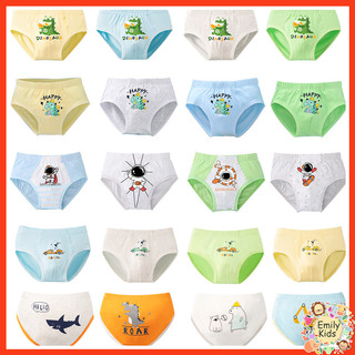Hàng sẵn có Quần lót bé trai 4 chiếc Cotton nguyên chất Hoạt hình khủng long Họa tiết ô tô Innerwear Mềm mại thoáng khí cho trẻ em 3-13Y