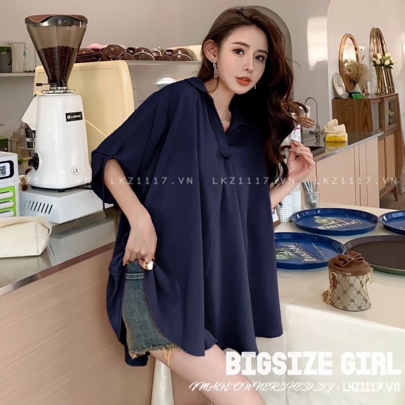 Áo sơ mi nữ tay ngắn Bigsize Áo sơ mi voan form rộng cổ chữ v trơn mùa hè Phong cách Hàn Quốc Thời Trang đẹp