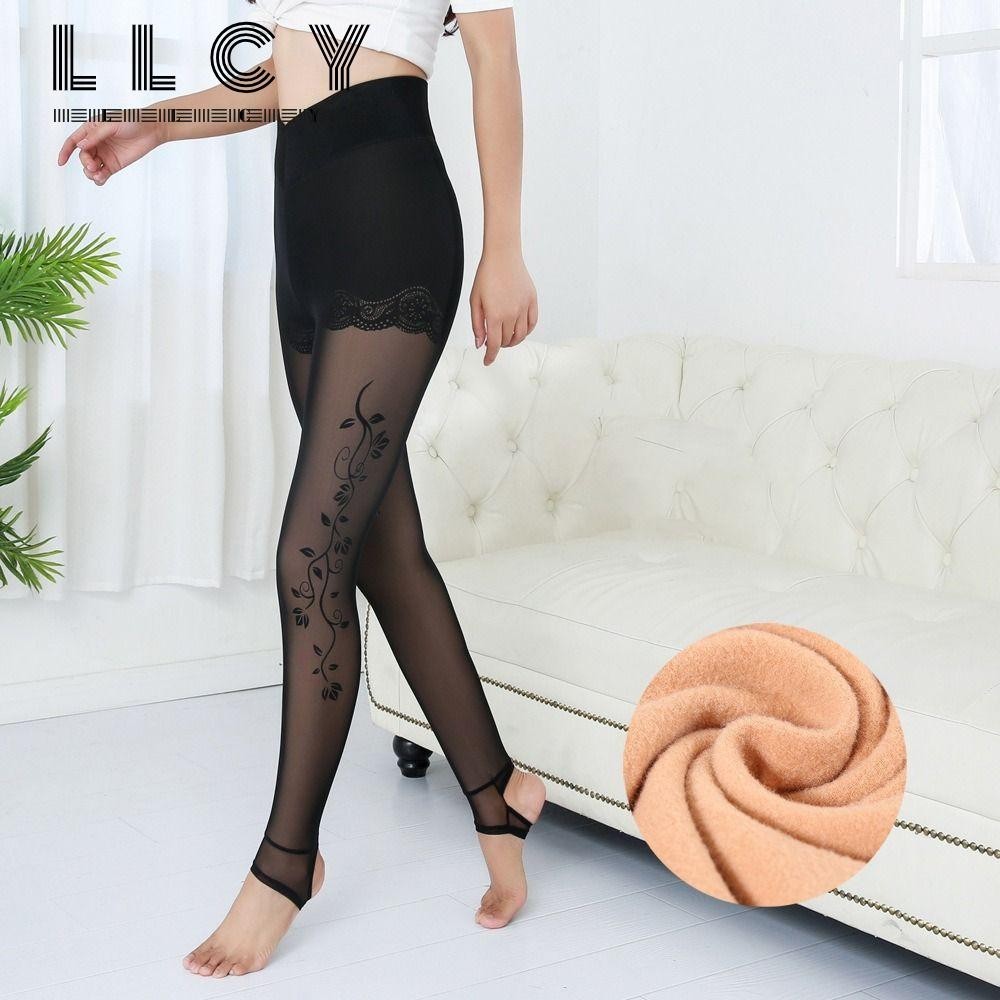 LLCY Quần Legging Vải Lông Cừu Lót Lưới Phối Ren Giữ Ấm Mùa Đông Hợp Thời Trang Cho Nữ
