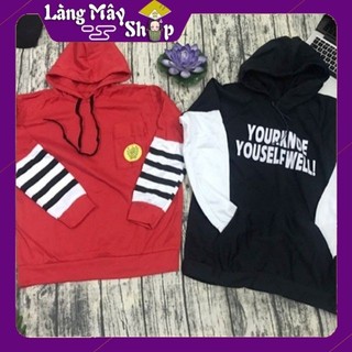 (Xả kho Sale Sập Sàn) Áo Khoác Hoodie Nỉ Bông Mũ trùm đầu màu đỏ tay sọc đen và màu đen tay trắng ( ảnh thật kèm clip)