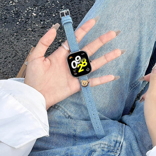 Dây da Denim gấu dễ thương Hàn Quốc cho Redmi Watch 4 Đồng hồ thông minh Dây đeo vòng tay nữ