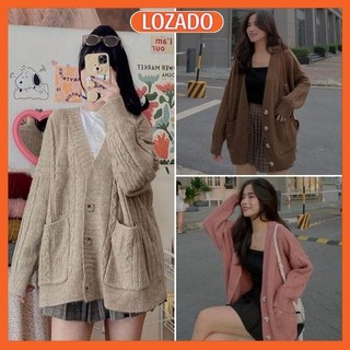 Áo khoác len cardigan LOZADO áo khoác len thừng form rộng dáng dài siêu dày - A67