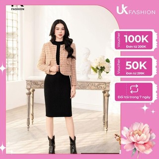 Áo khóa dạ text 2 túi UK Fashion dáng ngắn, tay dài chất liệu vải dạ cao cấp, sang chảnh NKFAK2311003