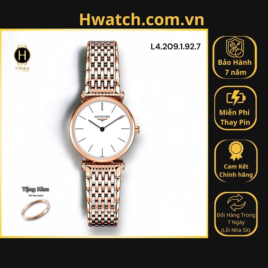 [Có sẵn] [Chính hãng]  Đồng Hồ Nữ Longines Pin L4.209.1.92.7 (L42091927) Dây Thép Vỏ Vàng Hồng Hwatc