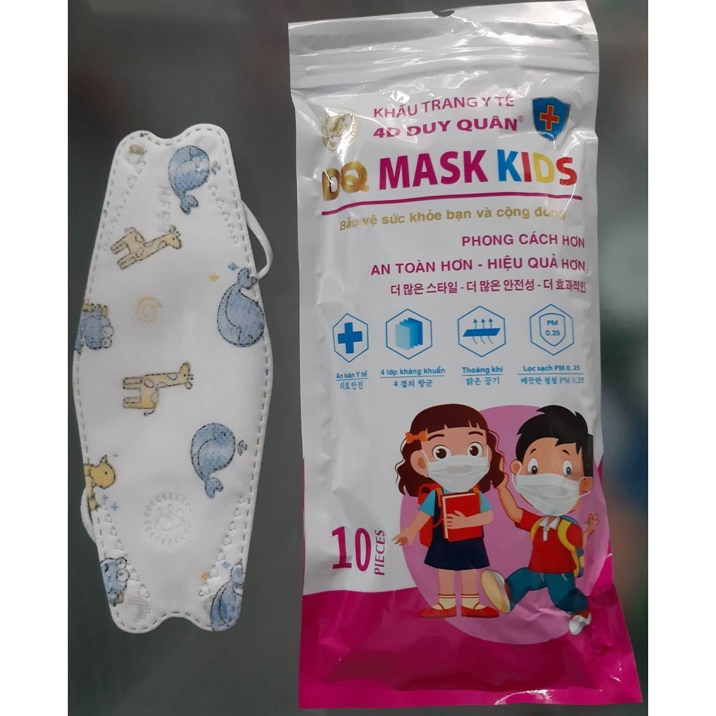 Khẩu trang KF 94 DQ MASK KIDS trẻ em 4 lớp kháng khuẩn ( gói 10 cái)