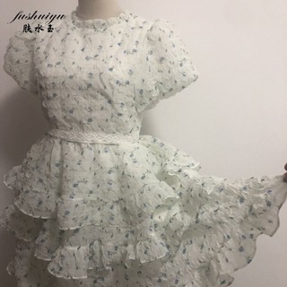 Fushuiyu Xuân Hè Pure Desire Ballet, Tay áo bong bóng ngọt ngào, Thắt nơ, Viền xếp nếp, Váy lông tơ, Váy bánh, Váy hoa vỡ