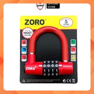 Ổ khóa mật mã 4 số ZORO,dạng chữ U màu đỏ - khóa số U, ổ khóa số thay đổi mật mã theo ý muốn-khóa cửa,khóa xe máy