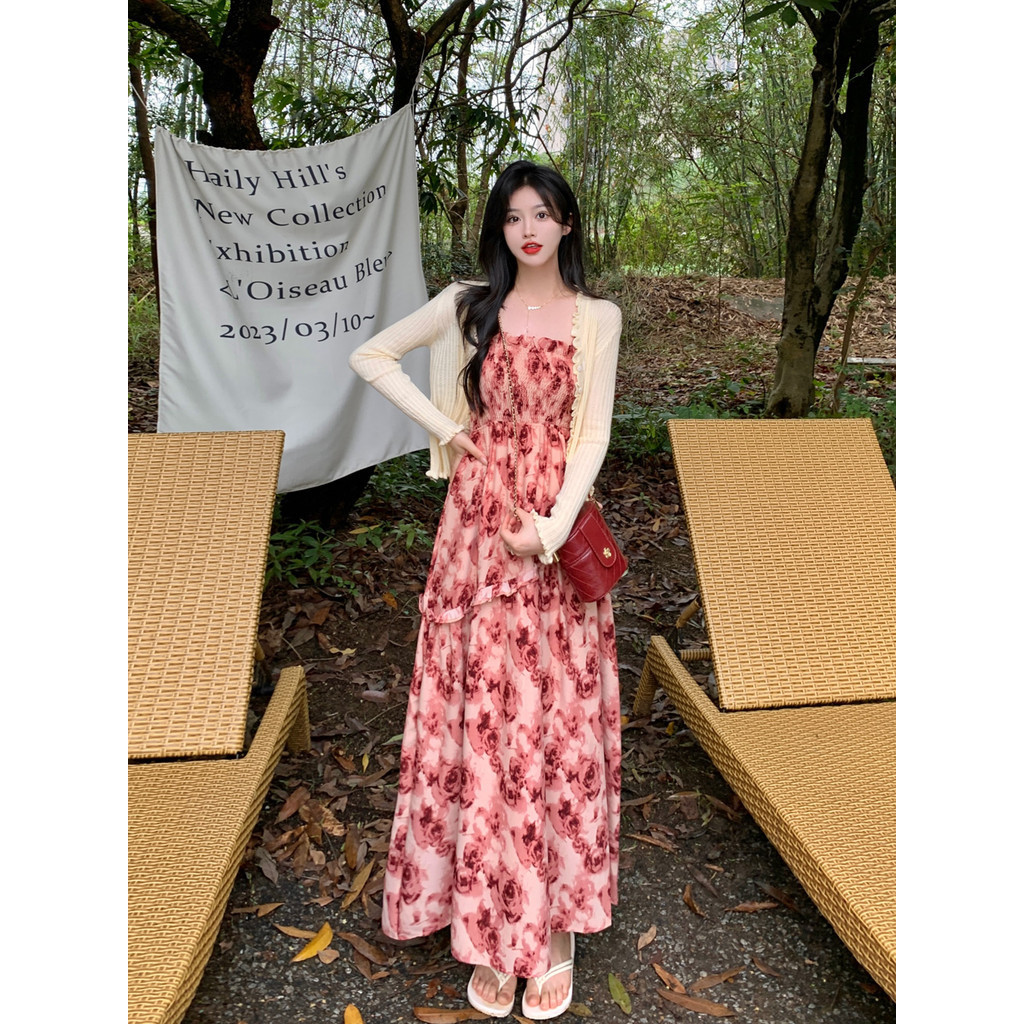 Fat MM Eo hẹp Slimer Look Tea Break French Gentle Style First Love Sling Dress