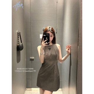 Váy Vest không tay màu xám Váy nữ mùa xuân thu nhỏ khí chất eo hẹp Đầm dây nữ mùa hè thon gọn hơn phong cách ngắn