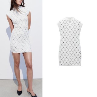 Zara Mùa Hè Phong Cách Mới Tính Khí Nửa Cổ Cao Gợi Cảm Ôm Phù Hợp Với Đinh Tán Co Giãn Đầm Đan 5584159
