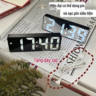 Đồng hồ LED để bàn mặt gương  Grand Haven Đồng hồ báo thức, đo nhiệt độ decor bàn làm việc, bàn học