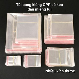 Túi bóng kính OPP có keo dán miệng túi, túi bóng kính dán miệng nhiều kích thước