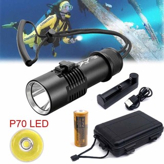 P70 LED Scuba Diving Flashlight Torch Light Lamp Underwater Waterproof Max 80m