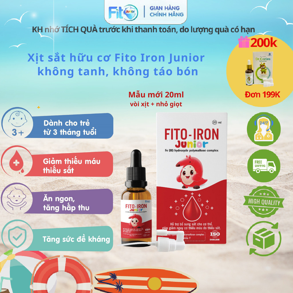 Sắt Xịt Fito - Iron Junior Không Tanh, Giảm Nguy Cơ Thiếu Máu, Giúp Ăn Ngon, Tăng Đề Kháng, Không Gây Nóng, Lọ 15ml