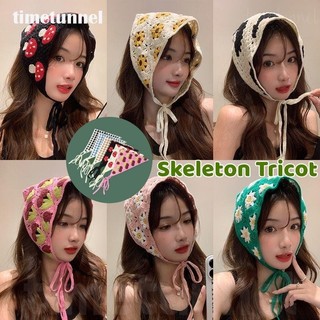 Korean Small Mushroom Strawberry Handmade Crochet Hollow Triangle Headband Towel Sweet Strap Hair Bag Headscarf Hat