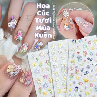 Sticker lụa nổi 5d | hoa tươi mùa xuân | hình dán móng tay