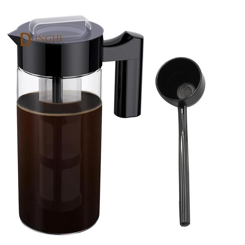 Máy pha cà phê Cold Brew, Bình cà phê đá 40 Oz có bộ lọc lưới, Bình làm cà phê đá thủy tinh cho tủ lạnh màu đen