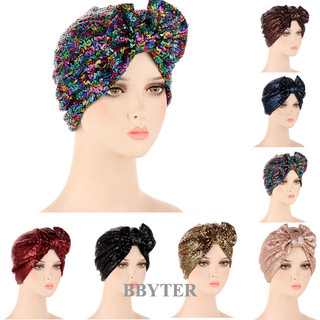 Bbyter Nữ Kim Sa Lấp Lánh Mũ Turban Nơ Hồi Giáo Mũ Bonnet Ấn Độ Quấn Sẵn Sàng Mặc Mũ Hijab