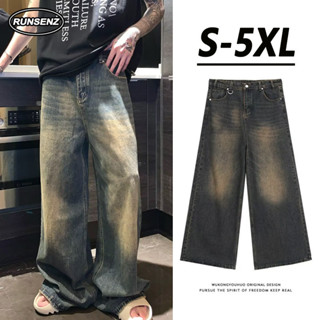 S-5xl Thời Trang Ống Rộng Baggy Quần Jean Nam Plus Size Denim Quần Vintage Nhân Quả Rời Quần Dài