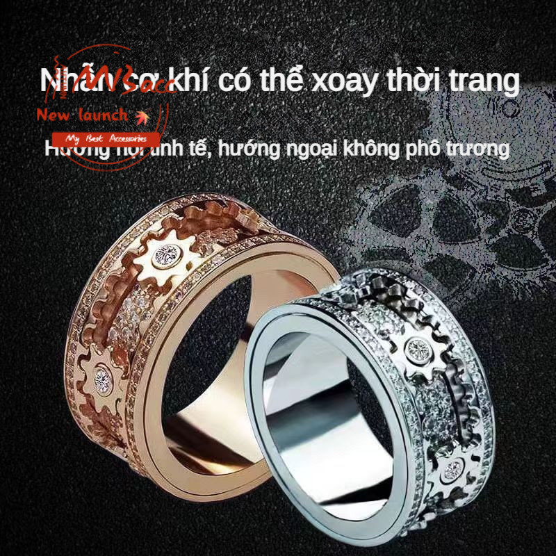 Bánh Răng Xoay Giải Nén Nhẫn Nam Nữ Phong Cách Influencer Gear Ring Chuyển Nhẫn Cặp Đôi Nhẫn