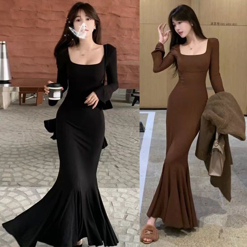 Thiết kế Sense Slim-fit Ôm hơn Váy đuôi cá dài tay Tính khí gợi cảm