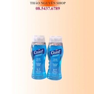 Sữa Tắm Gội Cho Nam COAST 532ml Hair&Body 2in1, Sữa tắm gội nam Coast 532ml chai trong