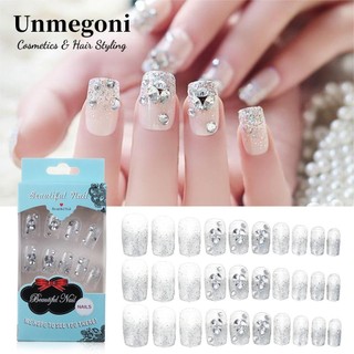 Unmegoni Tay Giả Kèm Keo Dán Trang Trí Cho Nữ|Móng Tay Giả Đính Đá Kim Cương Toàn Diện Hình Vuông Tự Nhiên