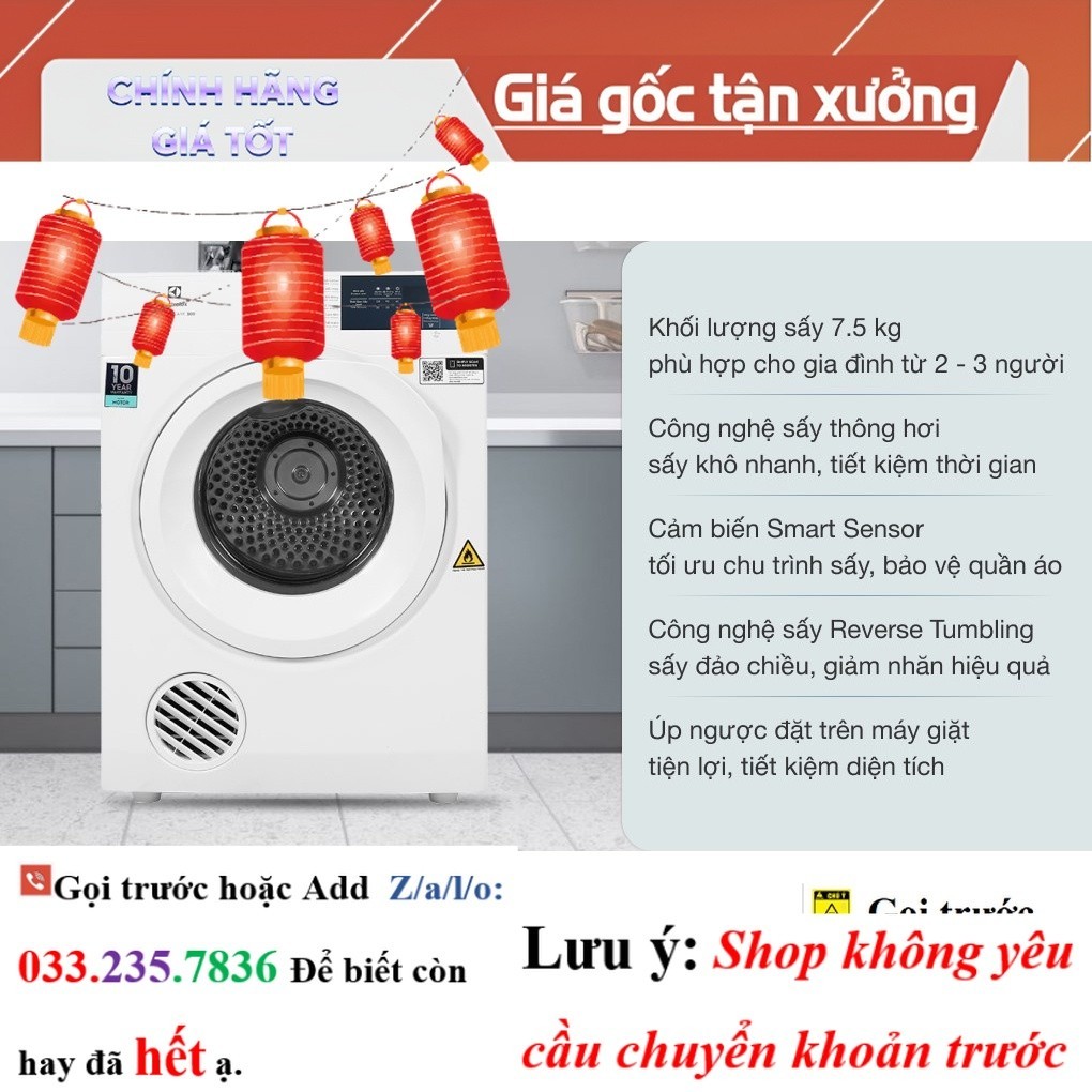 <new> MÁY SẤY ELEC EDV754H3WB (7.5KG)