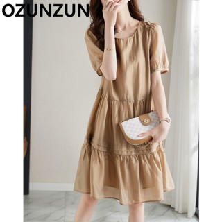 Ozun Cổ Tròn Rời Ruffle Edge Bong Bóng Tay Áo Thường Ngày 8036-2 #