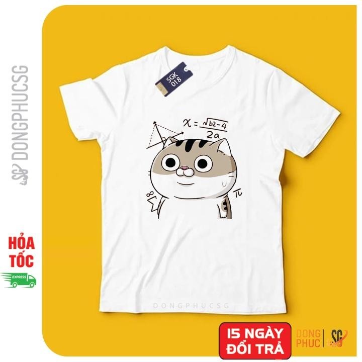 Áo thun mèo bụng bự Ami mẫu SGK018T phông unisex nam nữ thun cotton mềm mịn màu trắng | DONGPHUCSG