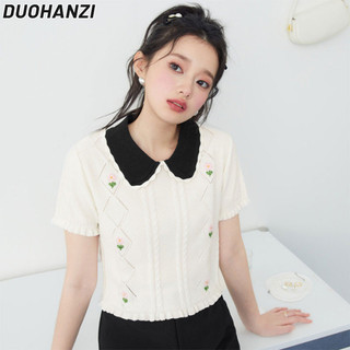 Duohanzi Hoa mới thêu ngắn tay mặc bên trong