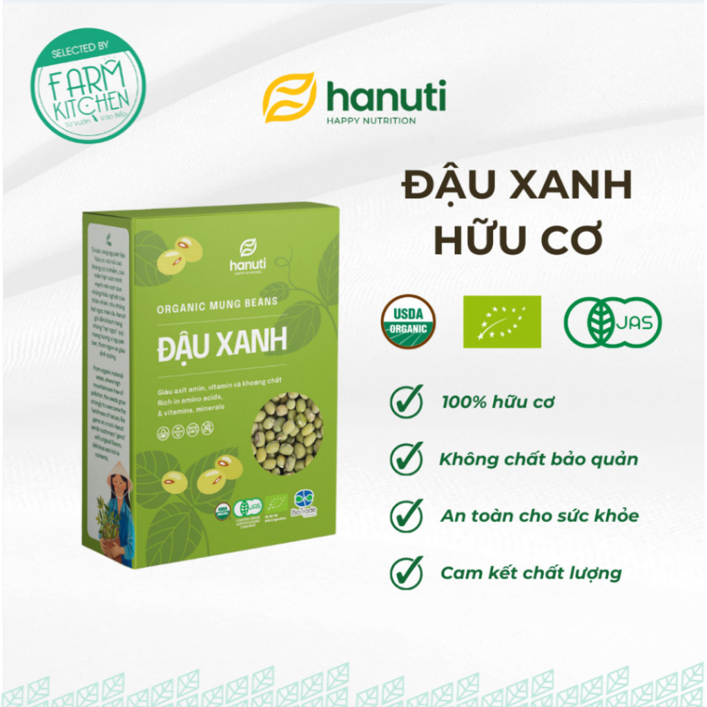 Đậu xanh hữu cơ organic Hanuti chuẩn USDA, healthy, organic food - 200g/500g