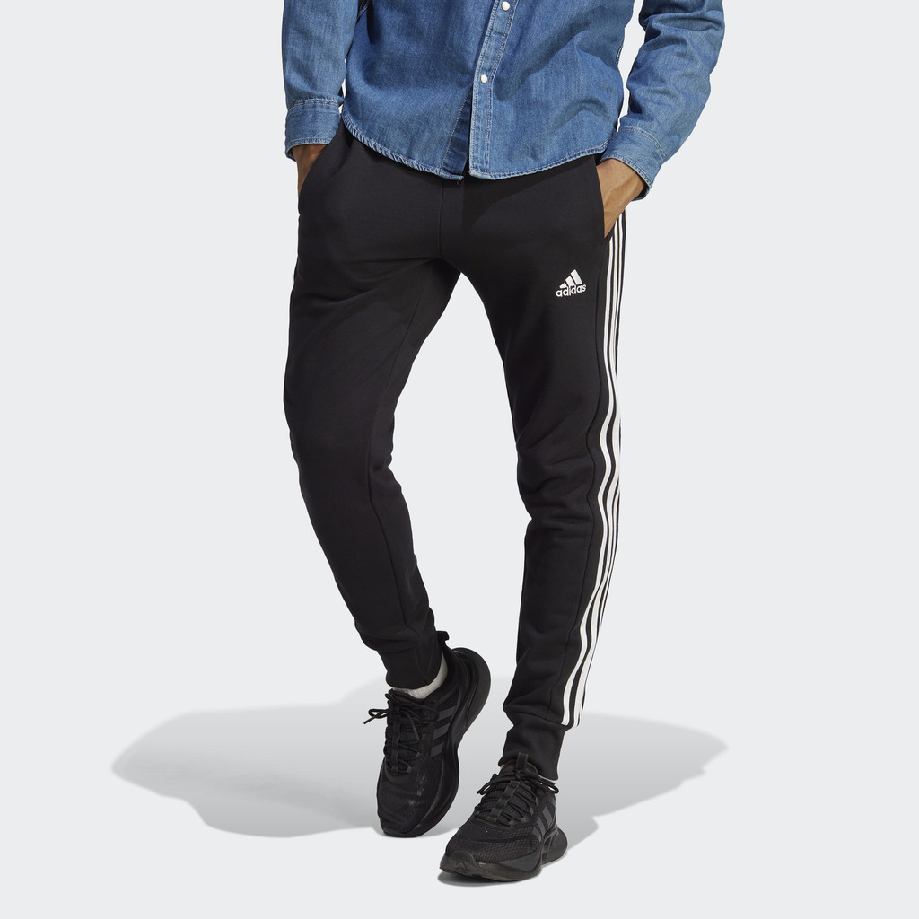 adidas Phong cách sống Quần Ống Côn Vải Thun Da Cá 3 Sọc Essentials Nam Đen HA4337