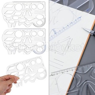 Thước chức năng trong suốt - Bản mẫu vẽ nhanh đa chức năng - Công cụ đồ họa rỗng toán học mềm - Đồ dùng văn phòng trường học - Văn phòng phẩm dành cho học sinh