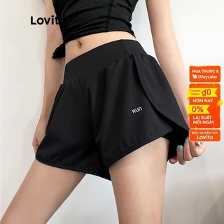 Quần short LOVITO hai lớp họa tiết chữ thể thao cho nữ LNA10136 (Màu xám nhạt/ xanh lam đậm/ đen)