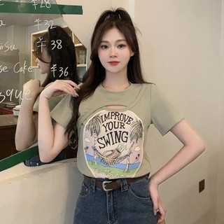 Áo thun nữ cỡ lớn in hình phong cách Hàn Quốc ngắn tay rỗng ngọt ngào tươi mát và dáng rộng giảm béo Áo thun thanh lịch