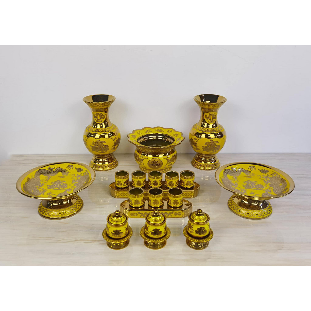 Bộ Đồ Thờ Cúng Rồng 3D Lư Hương, Bát Nhang, Bình Hoa, Ống Đựng Nhang, Đĩa Áng, Chung Ly, Hũ Gạo