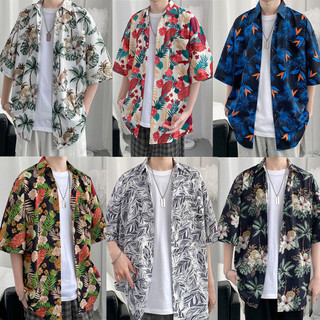Mùa hè 2024 thái lan retro hoa gió áo sơ mi nam tay ngắn rời hawaii cặp đôi đi biển áo sơ mi