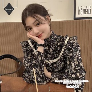 Áo sơ mi hoa cổ điển kiểu Pháp đứng cổ áo sơ mi hoa