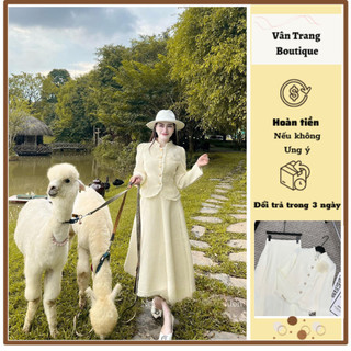 T249 Set áo dạ khoác tua rua đính hoa mix chân váy dáng xòe hàng chuẩn ảnh sàn loại 1