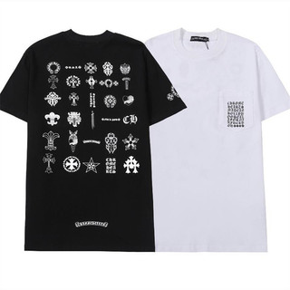 Chrome Hearts-2024 Thương hiệu thời trang Châu Âu và Mỹ Nam Nữ Xuân Hè Bỏ Túi Móng Ngựa Tiếng Phạn Chữ Thập Cotton Nguyên Chất Rời Cặp Đôi Cổ Tròn Tay Ngắn