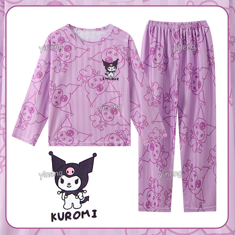 Dễ Thương Kuromi Melody Cinnamoroll Hello Kitty Pyjama Bộ Đồ Ngủ Trẻ Em Cho Bé Gái Satin Lụa Ve Áo Váy Ngủ In Hình Hoạt Hình Đồ Ngủ Trẻ Em Bộ Đồ Ngủ