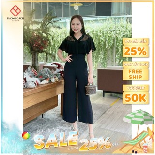 Jumpsuit lửng ống rộng thiết kế phối ren nơ xinh xắn SJ1251 - Phong Cách SAIGON