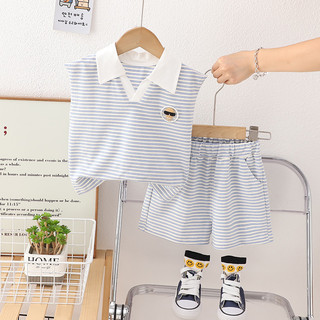 Mùa Hè Mới Cho Bé Gái Quần Áo Phù Hợp Với Trẻ Em Bé Trai Sọc Hoạt Hình Áo Quần Short 2 Cái / bộ Tập Đi Trang Phục Thường Ngày Trẻ Sơ Sinh Trẻ Em Bộ Đồ Thể Thao