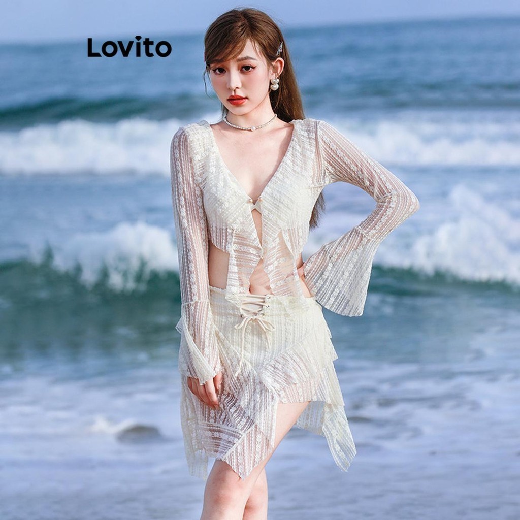 Lovito Bộ bikini ren trơn thông thường dành cho nữ LNA53190 | BigBuy360 - bigbuy360.vn