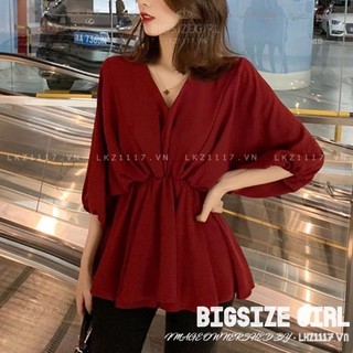 Áo sơ mi voan Bigsize Áo kiểu nữ form rộng tay ngắn cổ chữ v mùa hè Phong cách Hàn Quốc Thời Trang sang chảnh cá tính xinh đẹp quảng châu cao cấp