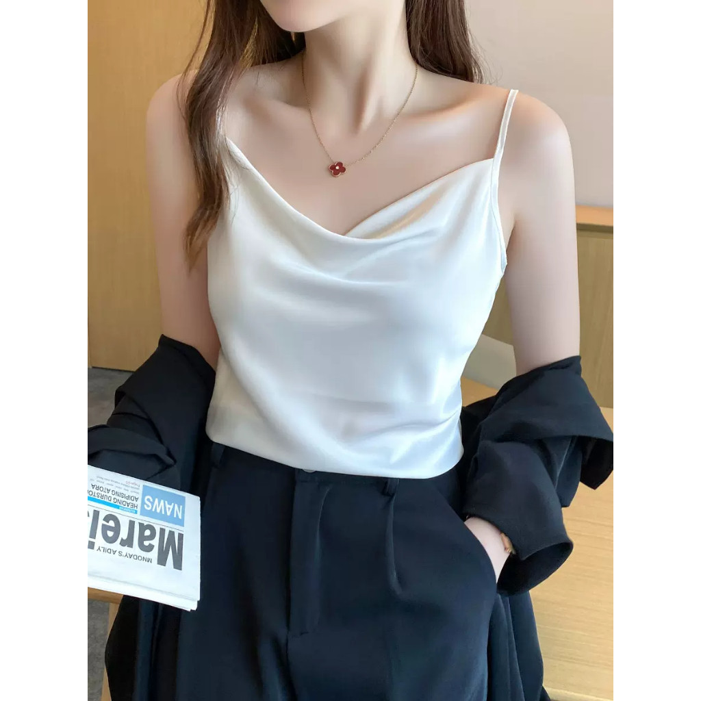 Áo Lụa Hai Dây Nữ Cổ Đổ Thiết Kế Cổ Tròn Mặc Trong Vest, Blazer Sang Chảnh Rosa AA-0093 | BigBuy360 - bigbuy360.vn