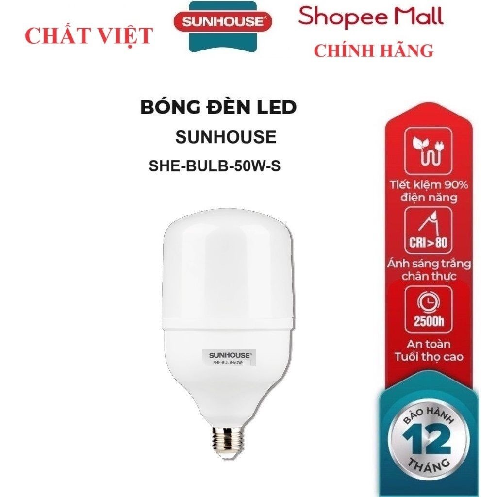 Bóng Đèn LED bulb Spec Sunhouse 50W  SHE-BULB-50W-S, Tuổi thọ lên đến 25.000 giờ, Chip LED chất lượn